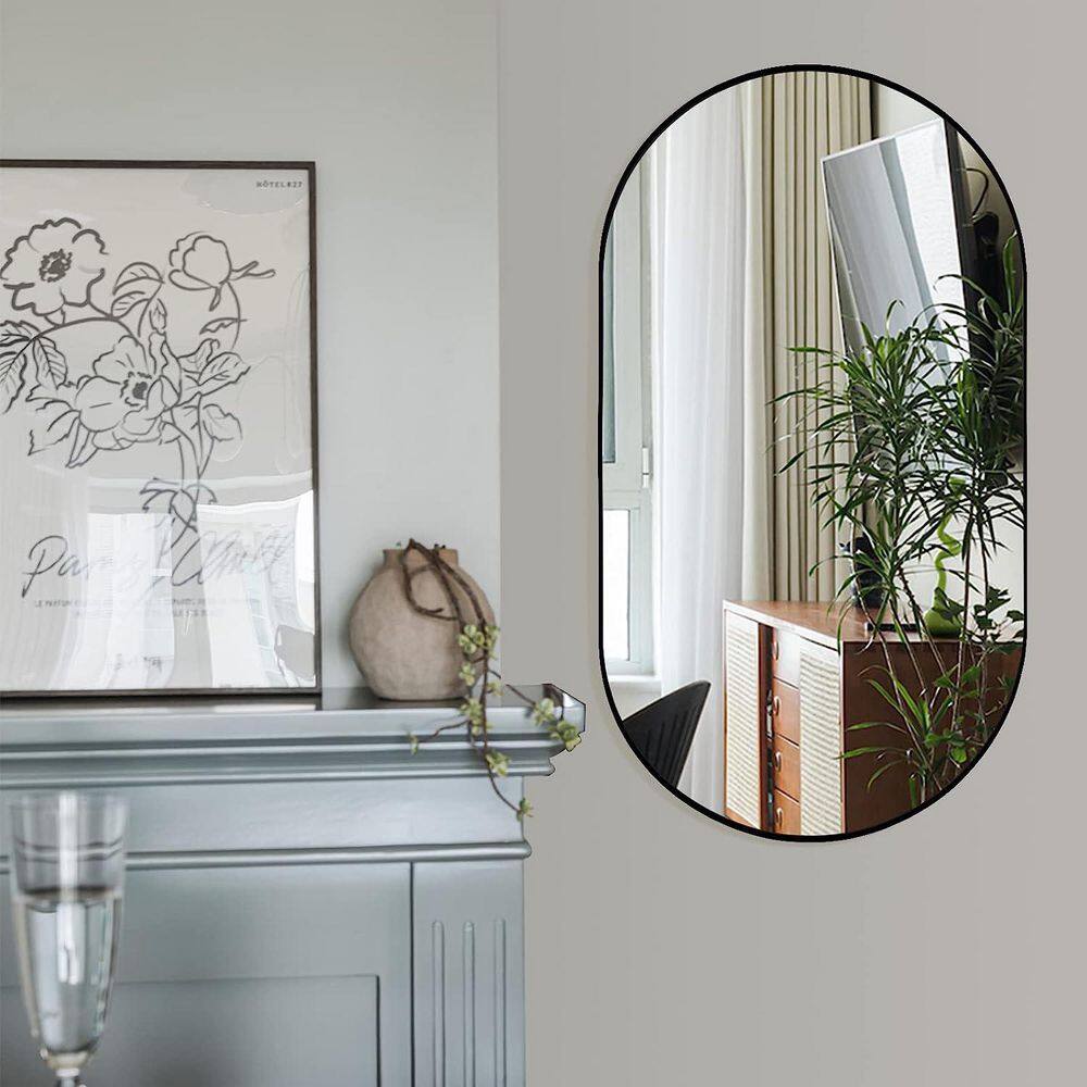 Beautiful Black 20 in. W x 33 in. H Decorative Oval Aluminium Framed Wall Mirror, Vanity Mirror with Hooks and Screws price history on PriceWatchPro