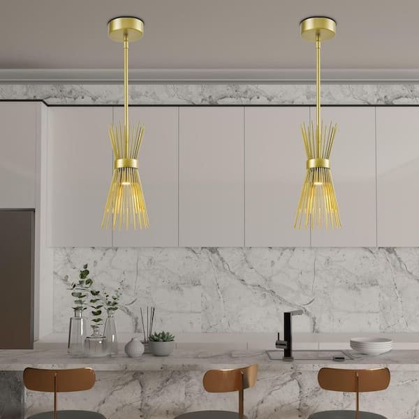 Maxax 8-Watt 1-Light 6.1 in. Gold Modern Branch Metal Integrated LED Dimmable Mini Pendant Light Dining Kitchen Foyer Lighting