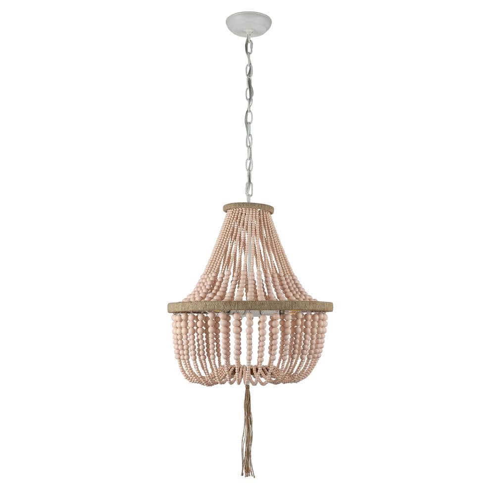 Blush Beaded Pendant Light with Natural Woven Tassel