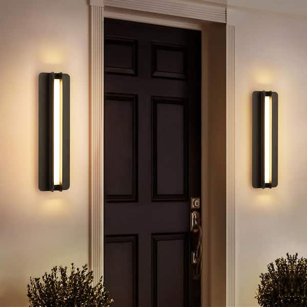 Aylor 21 in. Modern Black Rectangular Cylinder Linear LED Outdoor Hardwired Wall Lantern Sconce