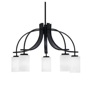 Olympia 16.5 in. 5-Light Black Downlight Chandelier White Muslin Glass Shade