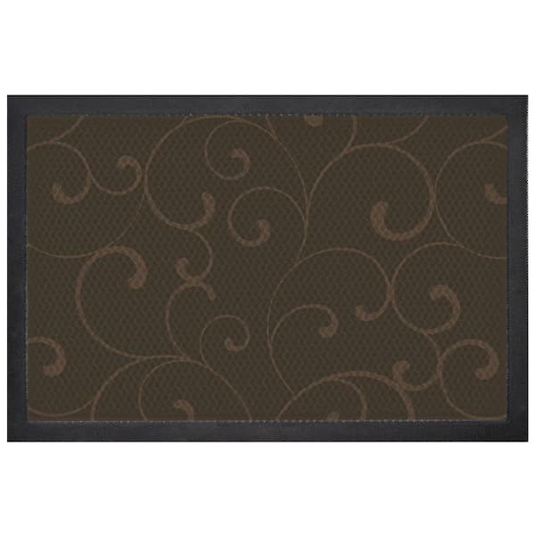 BERNINI FOUNTAINS Aqua Indoor Outdoor Mat ScrollWork Brown 24 in. L x 5 in. W