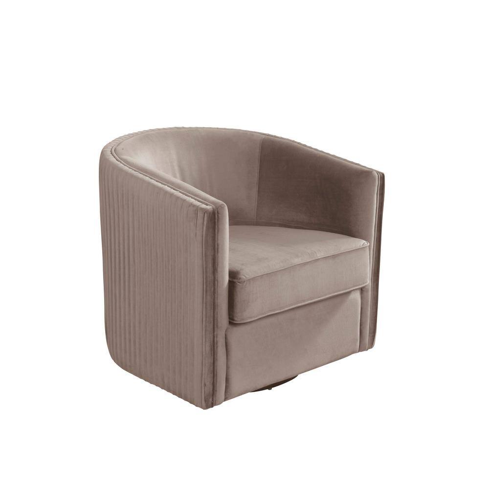 Transitional Gray Velour Swivel Accent Chair with Acacia Wood Frame