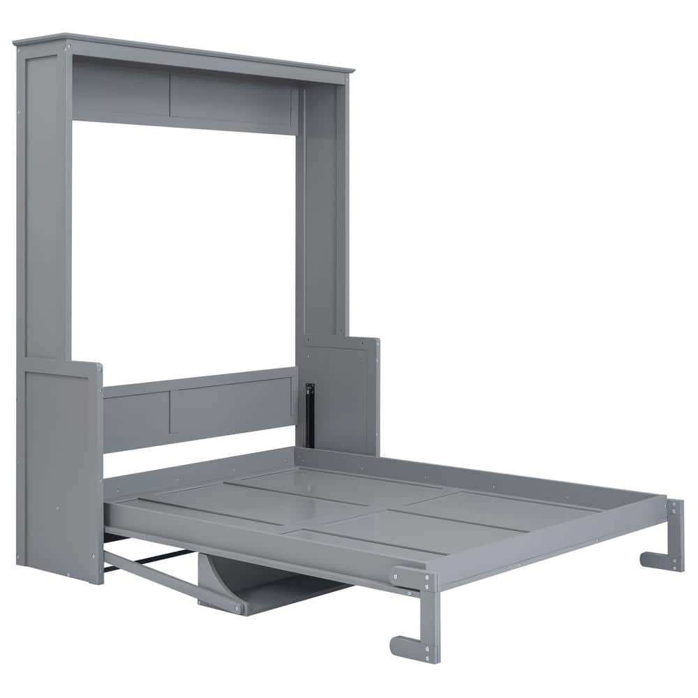 White Wooden Frame Queen Size Murphy Bed with a Storage Shelf - thumbnail 9