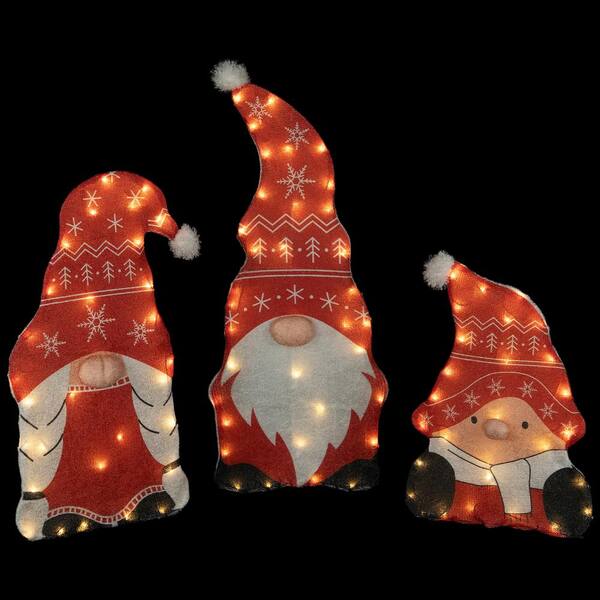 Northlight 32 in. LED Lighted Gnome Family Christmas Yard Decoration Red and White Warm White Lights