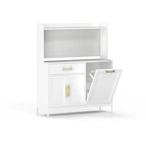 43.3 in. W x 13.8 in. D x 52.4 in. H White Steel Linen Cabinet Adjustable Shelf and Tilt-Out Drawer