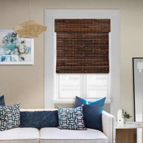 Natural Woven Light Filtering Cordless Bamboo Roman Shades for Windows, 52 in. W x 72 in. L, Smoke