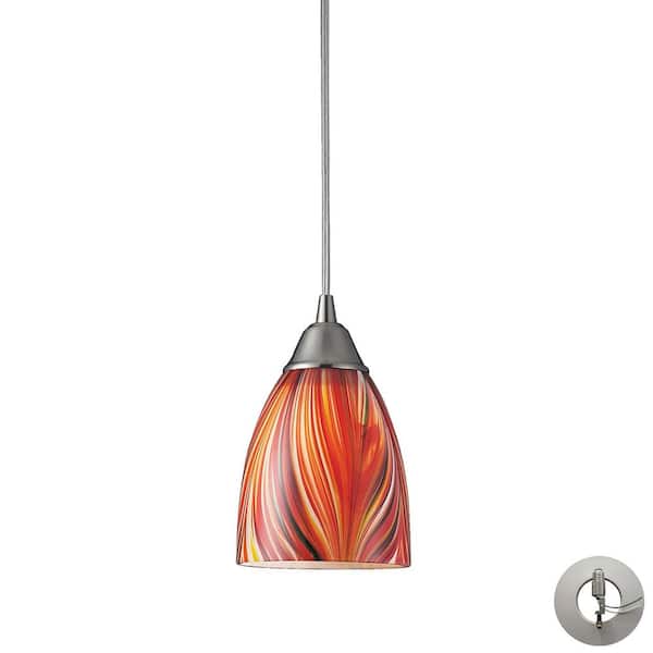 Titan Lighting Arcadia 1-Light Satin Nickel Mini Pendant Light with Glass Shade