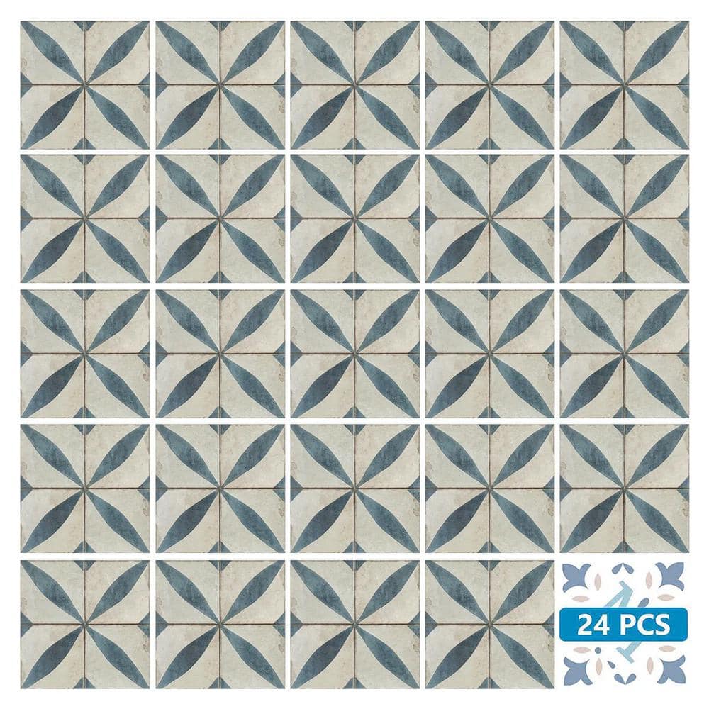 Vintage Dark Gray and Blue Vinyl Peel and Stick Tile Stickers, 7x7-inch