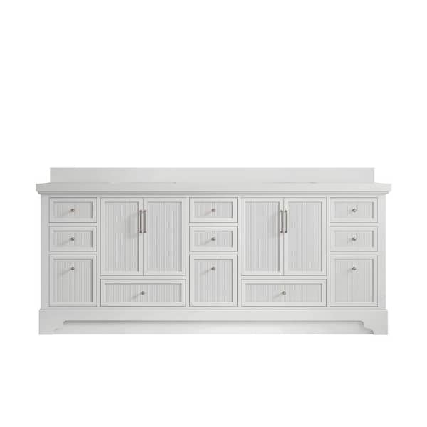 Willow Collections Alys 84 in. W x 22 in. D x 36 in. H Double Sink Bath Vanity in White with 2" White Quartz Top