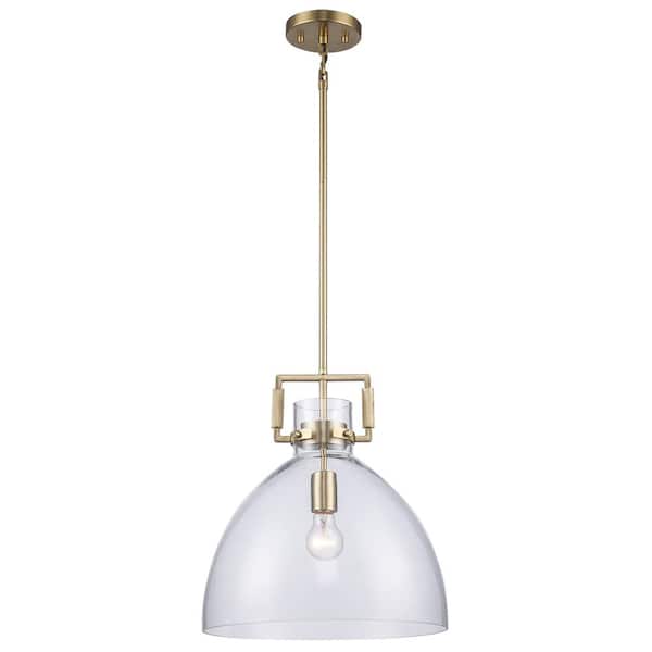 Hampton Bay Ballington 14 in. 1-Light Gold Oversized Pendant Light Fixture with Clear Glass Shade