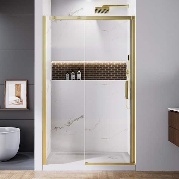 48 in. W x 74 in. H Sliding Framed Shower Door in Gold with Clear Glass