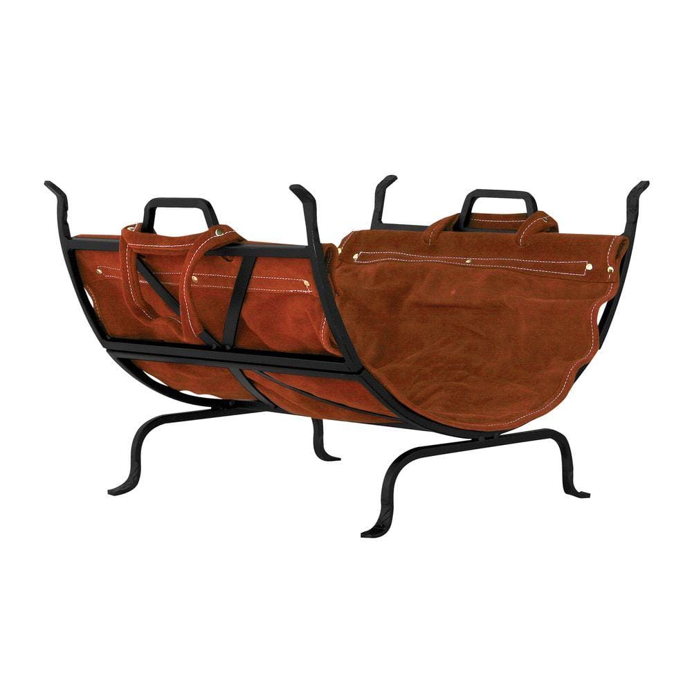 Uniflame Black Wrought Iron 22 In W, Firewood Carrier Leather