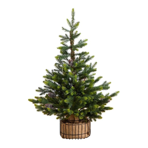 3 ft. Artificial Balsam Fir Christmas Tree with Pine Cones in Jute Wire Planter