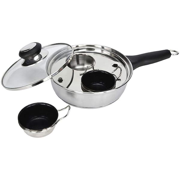2-Piece Stainless Steel Egg Poacher Pan with Nonstick PFOA Free Cups for Induction Cooktop, Saute Pan with Lid