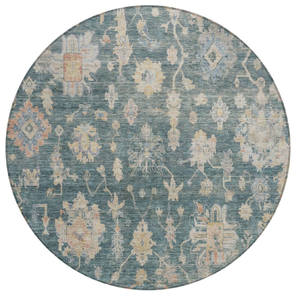 Chantille Machine Washable Indoor/Outdoor Abstract ACN2355 Teal 8 ft. x 8 ft. Round Rug price history on PriceWatchPro
