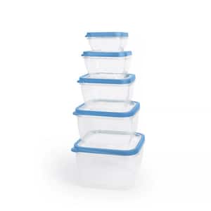 Nested Square 10-Piece Airtight Plastic Food Storage Container Set in Blue