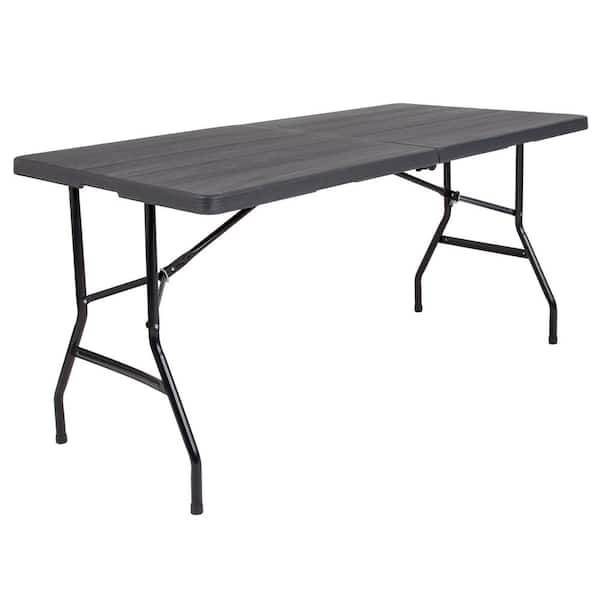 Carnegy Avenue 29 in. x 29.25 in. Charcoal Wood Grain Plastic Waterproof Folding Table