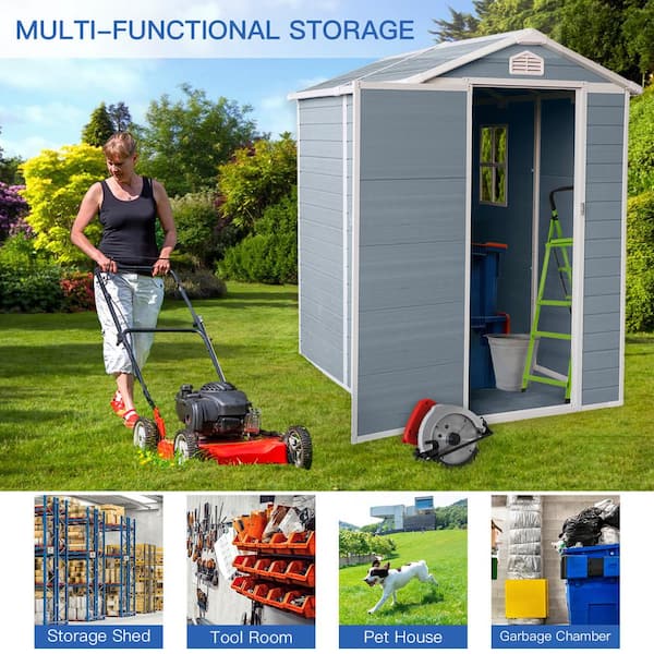 4 ft. W x 6 ft. D Plastic Resin Shed Kit Outdoor Storage Tool Room with Single Door for Garden, Lawn, Grey (24 sq. ft.)