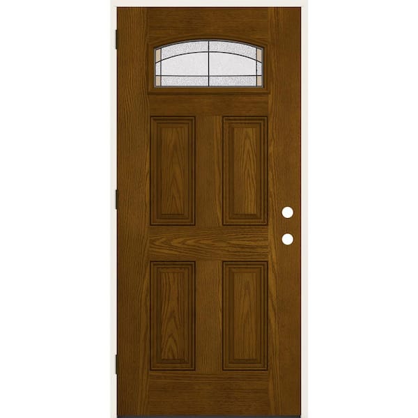 36 in. x 80 in. Right-Hand Camber Top Ballantyne Decorative Glass Mocha Fiberglass Prehung Front Door