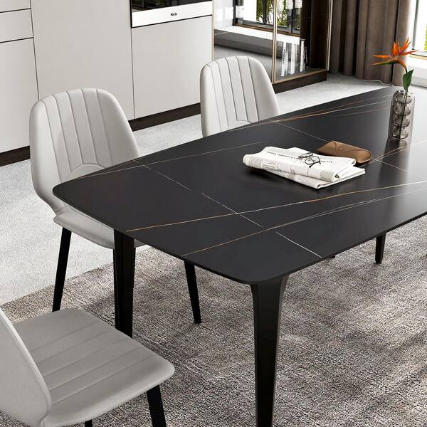 Magic Home 71 in. Rectangle Black Round Edge Sintered Stone Top