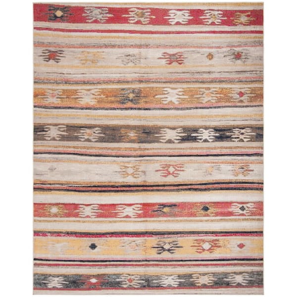 SAFAVIEH Montage Taupe/Multi 9 ft. x 12 ft. Striped Indoor/Outdoor Patio  Area Rug
