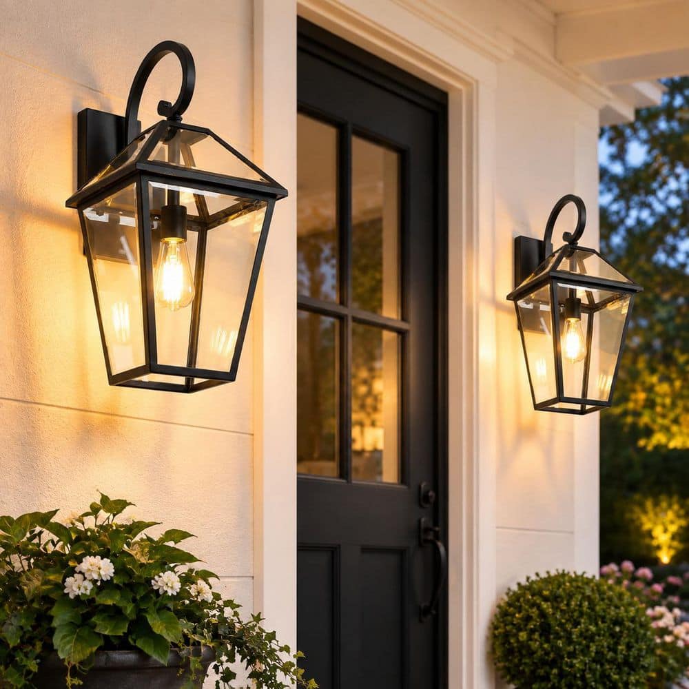 21 in. H Modern Black Metal and Clear Glass Outdoor Wall Lantern Light, Wall Sconces (Bulb Not Included) (2-Pack) price history on PriceWatchPro
