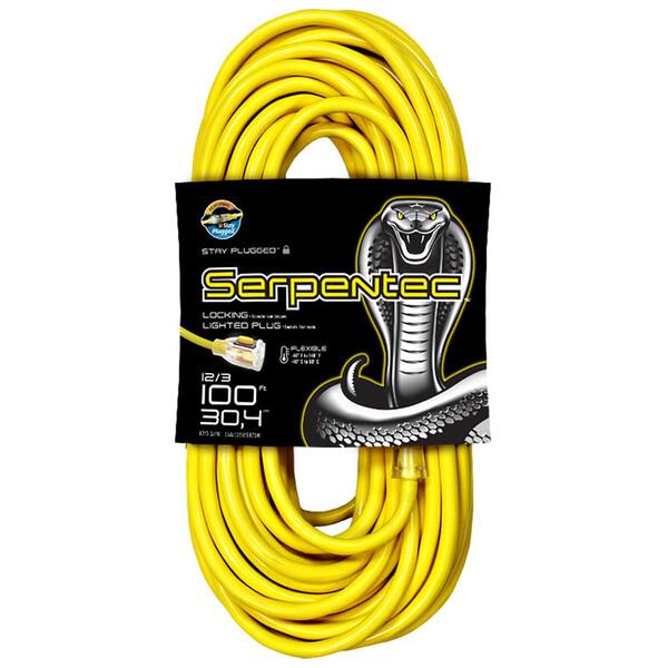 Serpentec 100 ft. 12-3 Yellow Locking Extension Cord
