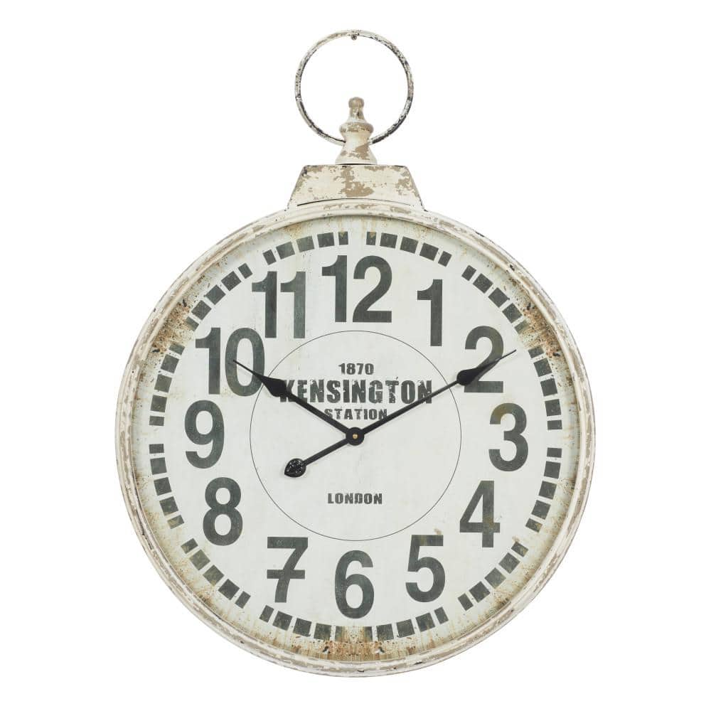 Reviews For Litton Lane In X In White Metal Distressed Pocket Watch Inspired Wall Clock