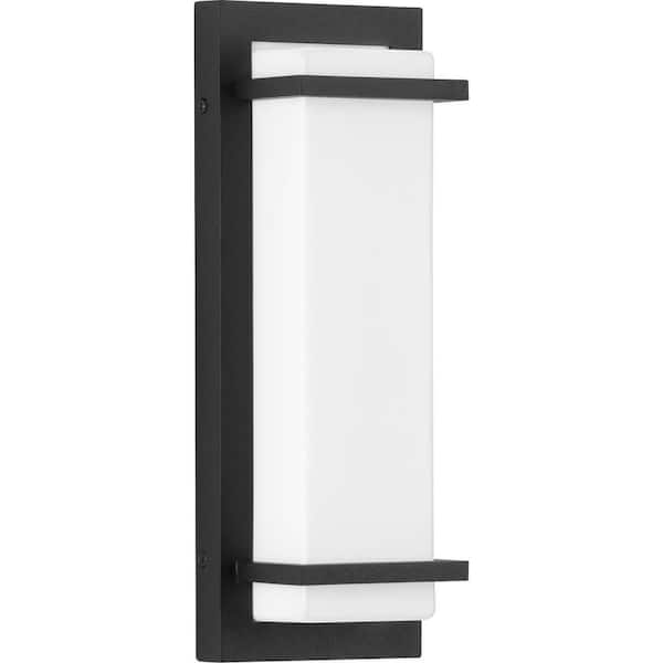 Progress Lighting Z-1080 LED Collection 1-Light Textured Black White Acrylic Shade Modern Outdoor Small Wall Sconce Light
