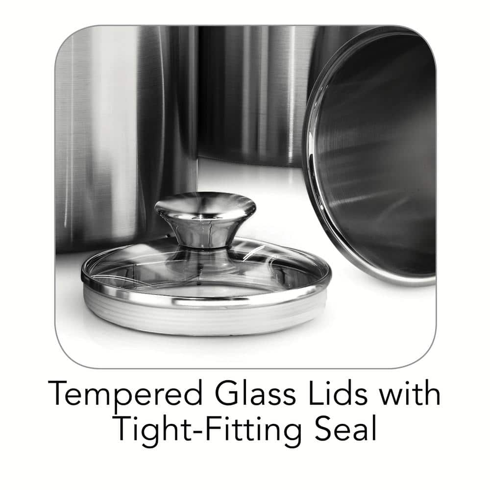 Stainless Steel 8-Piece Canister and Scoop Set with Glass Lids