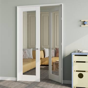 ARK DESIGN 48 in. x 80 in. 1-Lite Clear Glass Universal White Solid Core Wood Double French Door with Quick Assemble Jamb FR-1LTM-YT-48