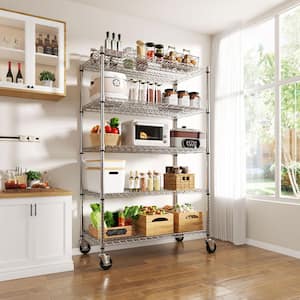 5-Tier Steel Garage Storage Shelving Unit with Casters, Chrome, 72 in. H x 48 in. W x 24 in. D