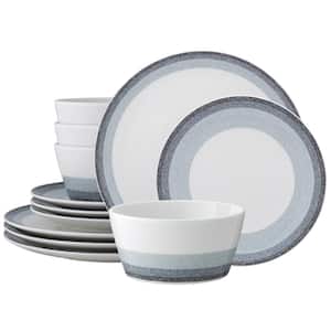 Colorscapes Layers Ash Porcelain 12-Piece Coupe Dinnerware Set, Service for 4