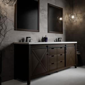 Marsyas 84 in W x 22 in D Brown Double Bath Vanity, White Quartz Countertop and Faucet Set