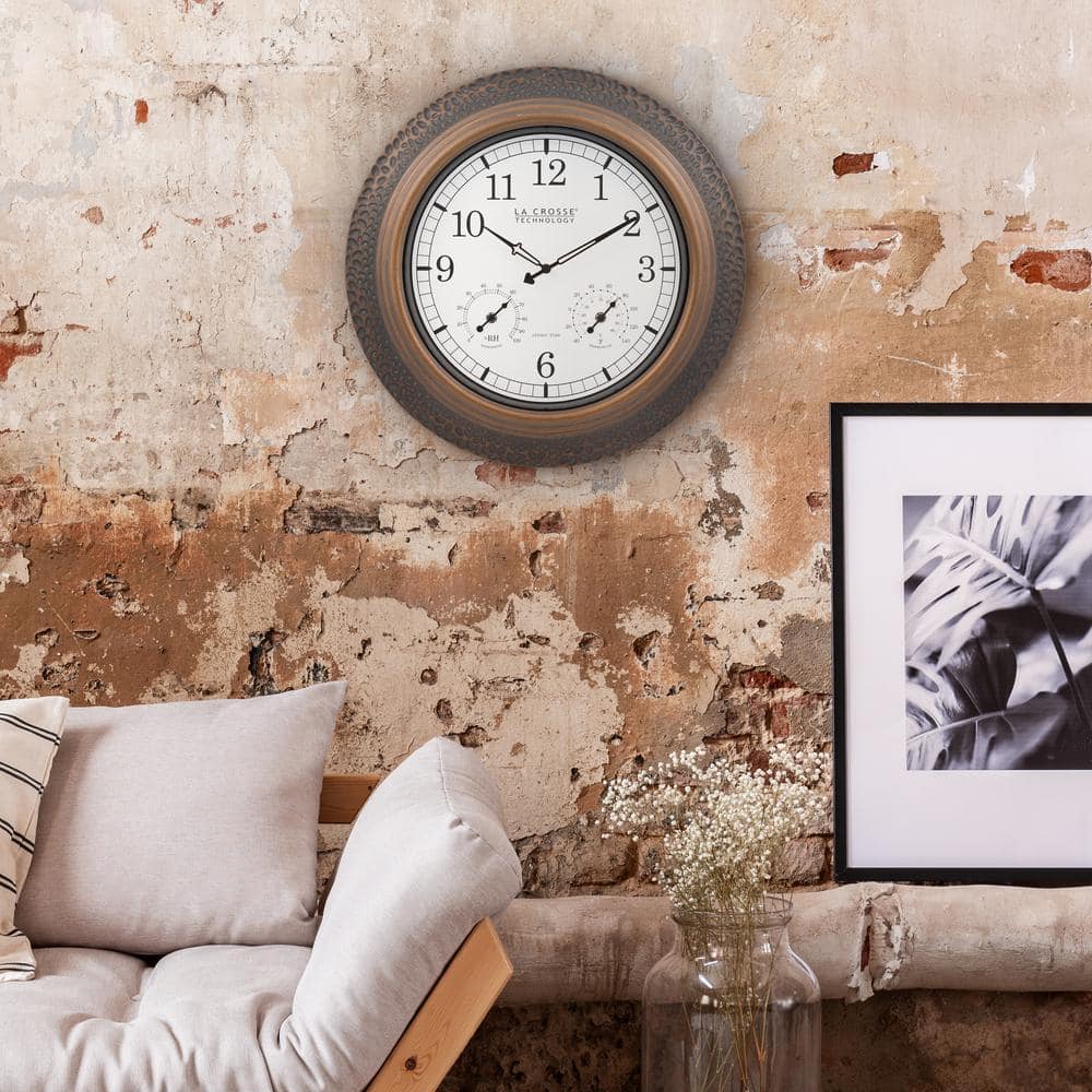 21-Inch Bronze Analog Wall Clock with Thermometer and Hygrometer