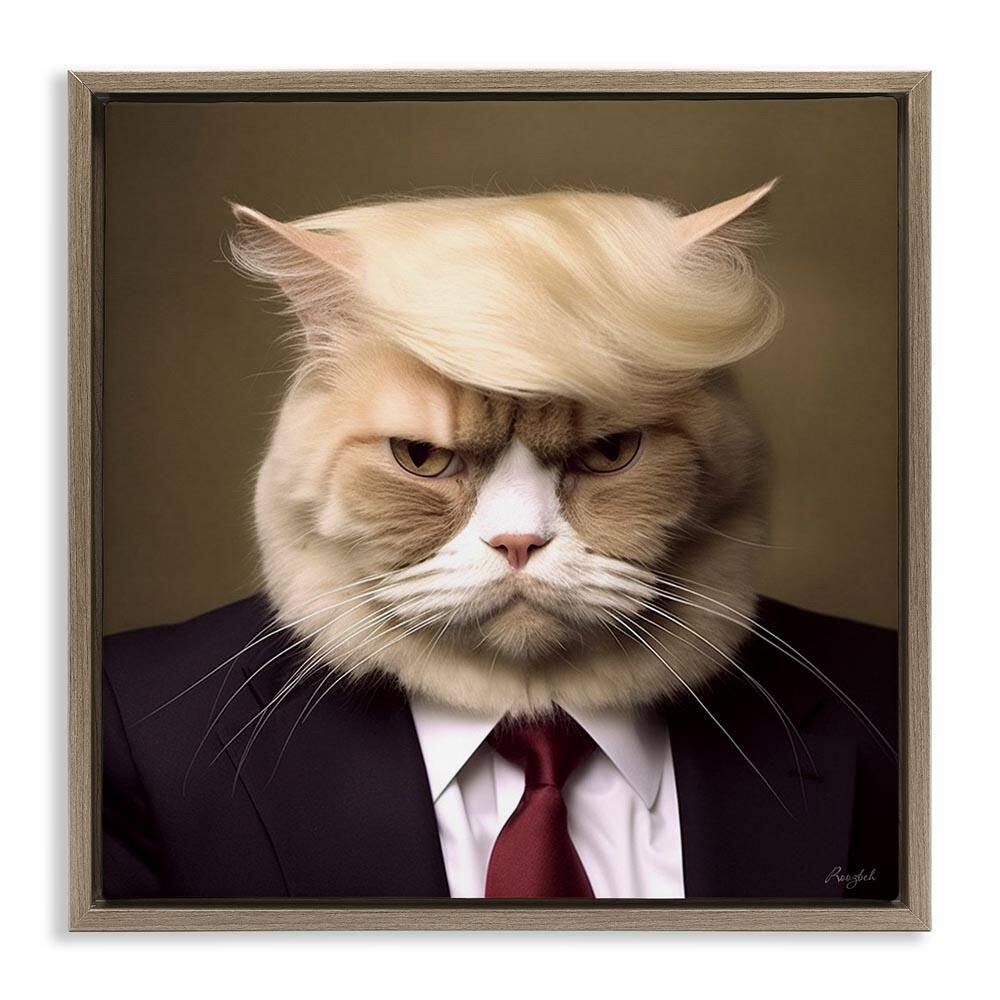 Trump Cat Portrait by Roozbeh Brown Floater Frame Graphic Art Print Animal 25 in. x 25 in. price history on PriceWatchPro