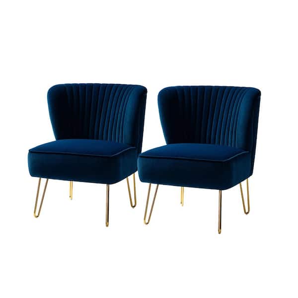 JAYDEN CREATION Alonzo Navy Upholstery Tufted Side Wingback Chair with Metal Base (Set of 2)