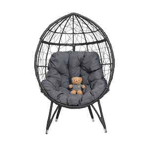 Gray Wicker Egg Chair Outdoor Lounge Chair with Gray Cushion