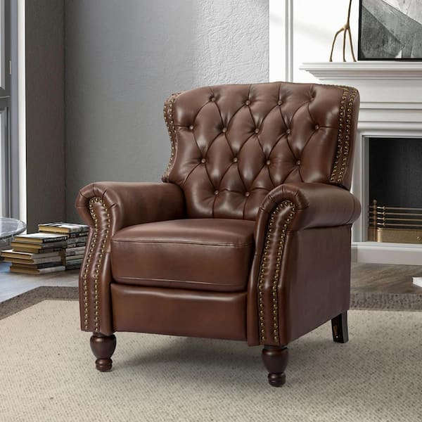 JAYDEN CREATION Isabel Brown Genuine Leather Recliner with Tufted