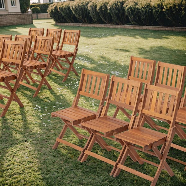 Patio Acacia Wood Dining Chair Folding Chair (Set of 4)