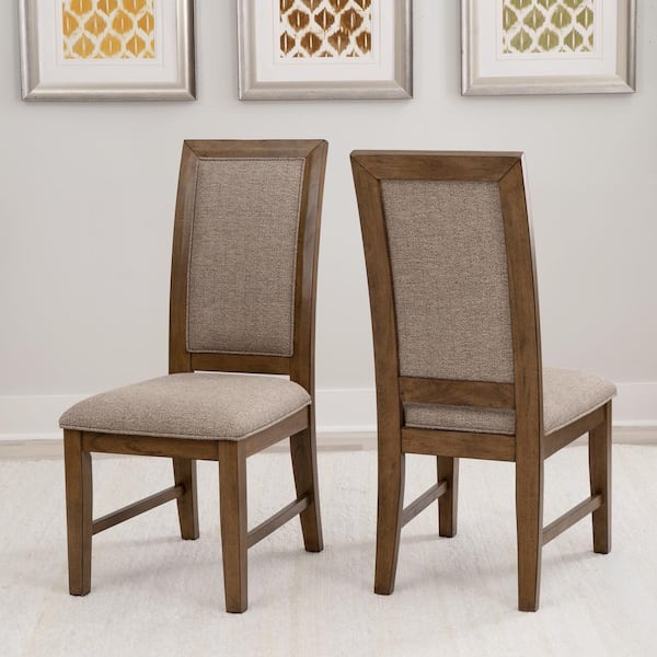 Linon Home Decor Carson Walnut Brown Fabric Dining Side Chair (Set of 2)