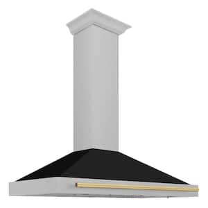 Autograph Edition 48 in. 400 CFM Ducted Wall Mount Range Hood with Black Matte Shell and Champagne Bronze Handle