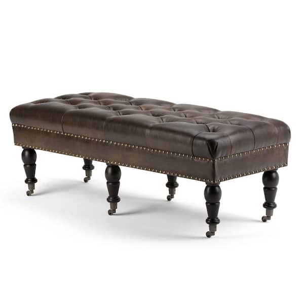 Simpli Home Henley 50 in. Traditional Ottoman Bench in Distressed Brown Bonded Leather
