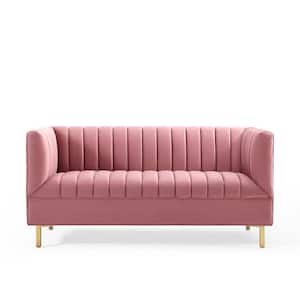 Shift 59.5 in. Dusty Rose Channel Tufted Velvet 2-Seater Loveseat with Gold Legs