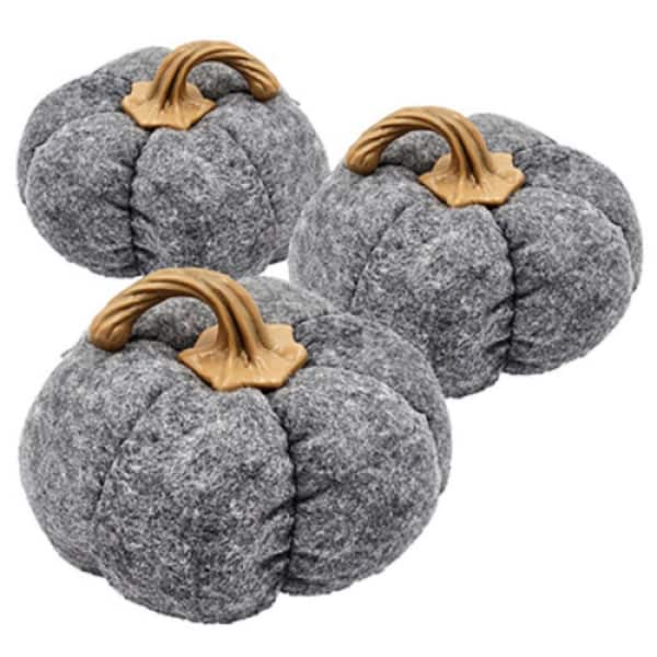 8 in. Gray Polyester Harvest Festival Pumpkin Ornament Decor