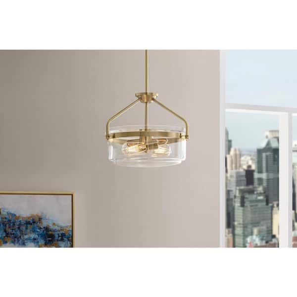 Hampton Bay Timphaven 15 in. 2-Light Globe Pendant Brass Clear Glass