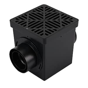 9 in. x 9 in. Plastic Square Drainage Catch Basin in Black, 2 Opening Kit