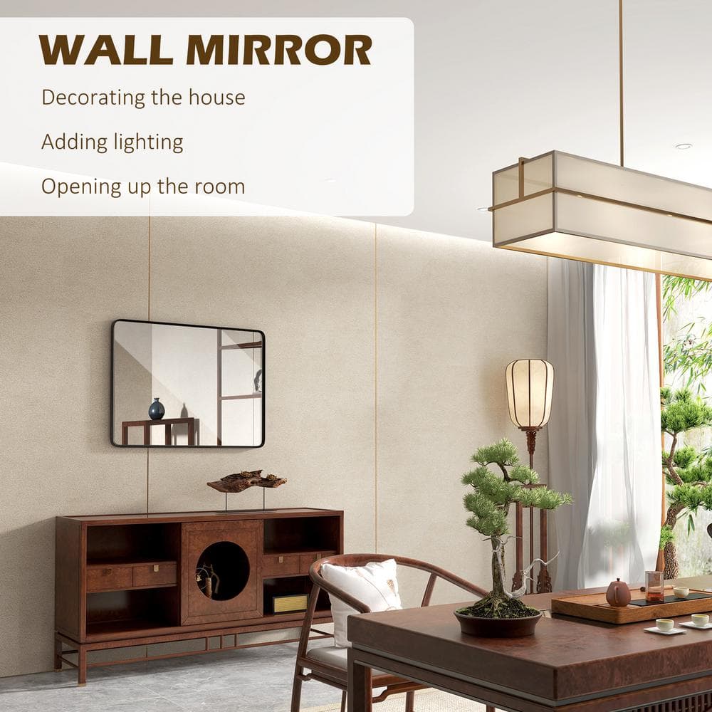 Rectangular Frameless Black Aluminum Wall Mirror, 100 cm x 72 cm