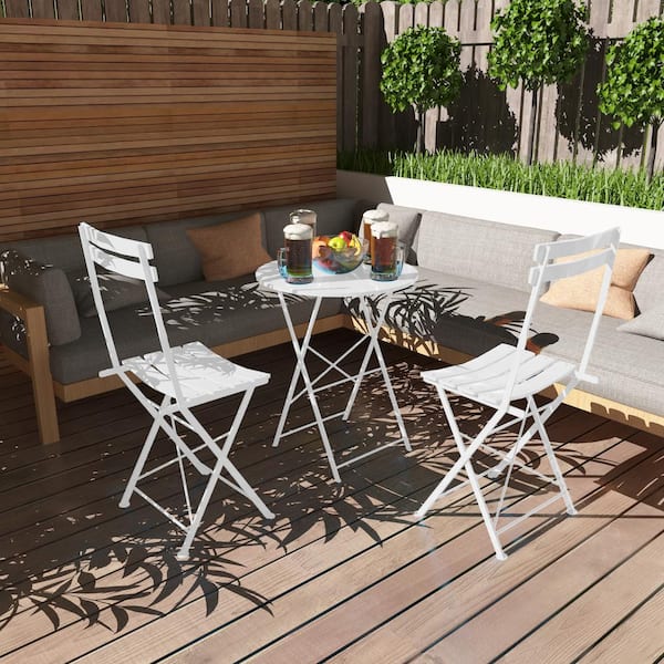 BANSA ROSE White 3-Piece Metal Round 14.7 in. Outdoor Bistroor Outdoor Serving Bar Set